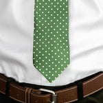 Green Printed Silk Tie with White Medium Spots