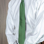 Green Printed Silk Tie with White Medium Spots