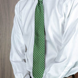 Green Printed Silk Tie with White Medium Spots