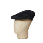 Grey, Black & Navy Pleat Check Flat Cap