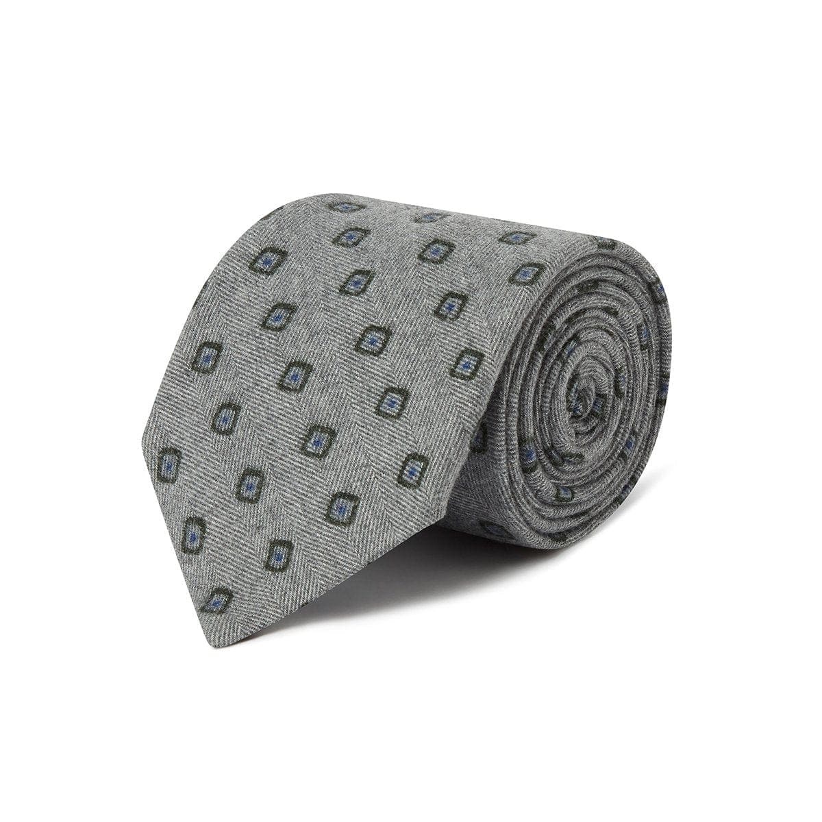 Grey Cotton Tie With Green & Blue Diamonds