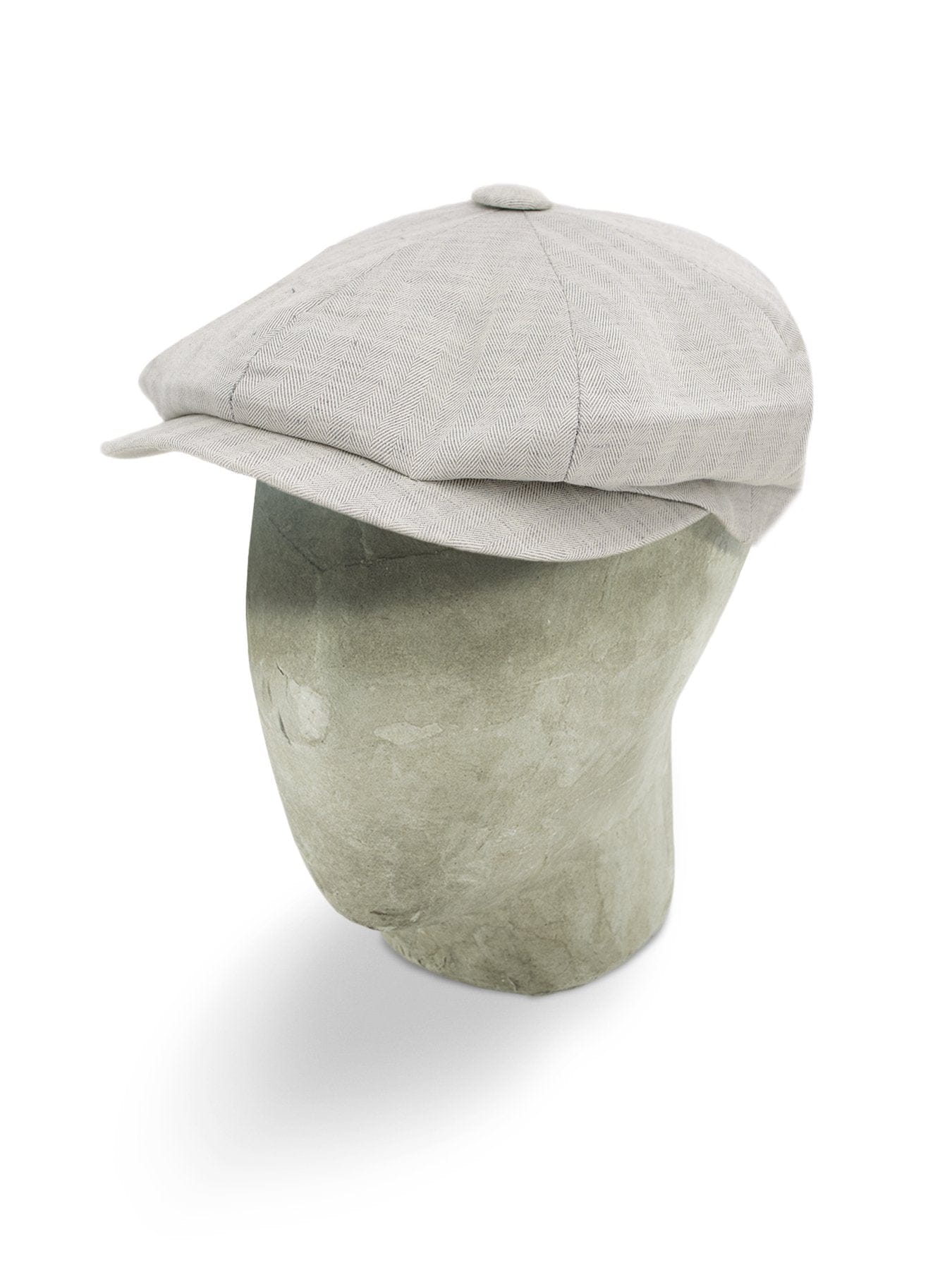 Grey Herringbone Cotton & Linen Mix Gatsby Cap