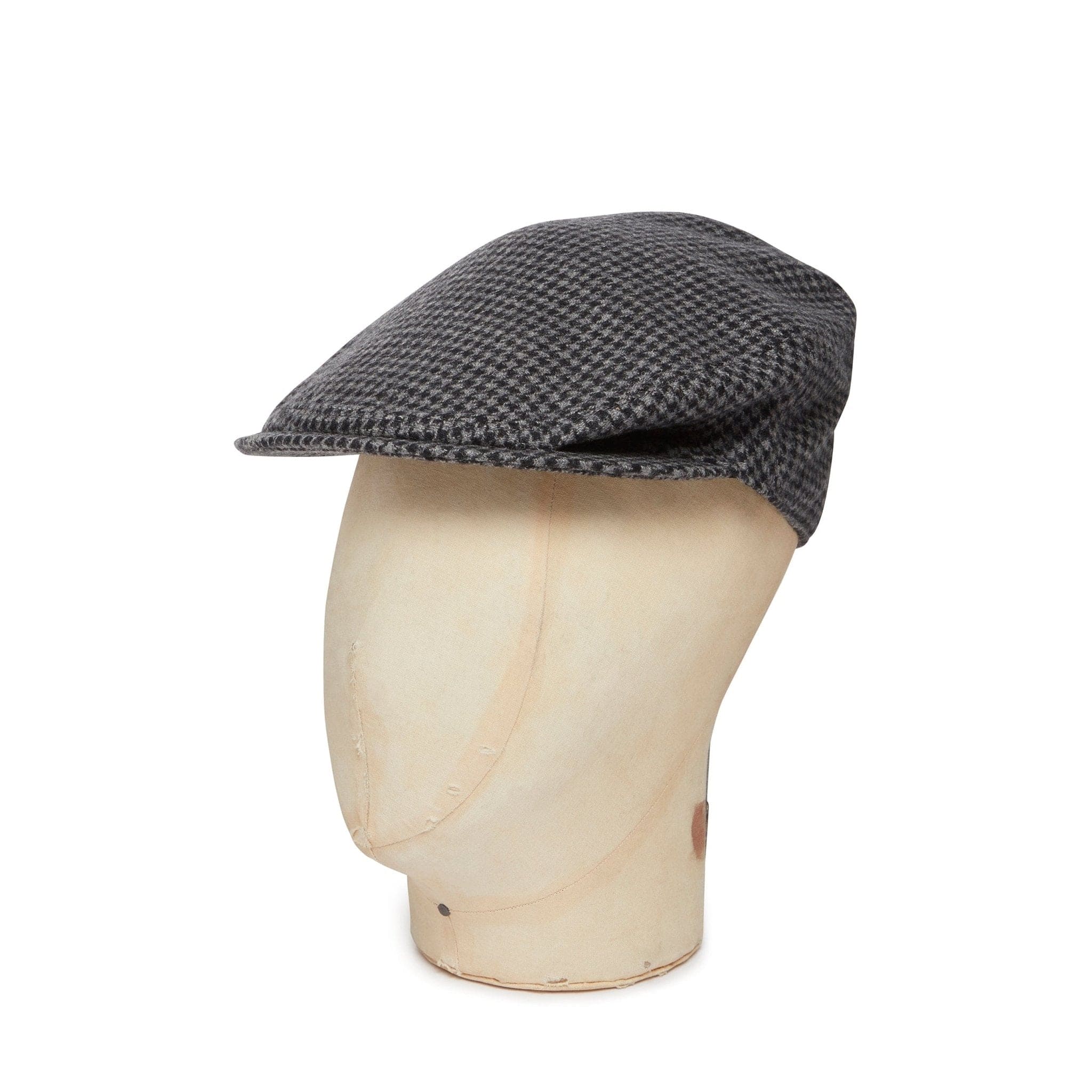 Grey Houndstooth Cashmere Made In England Flat Cap
