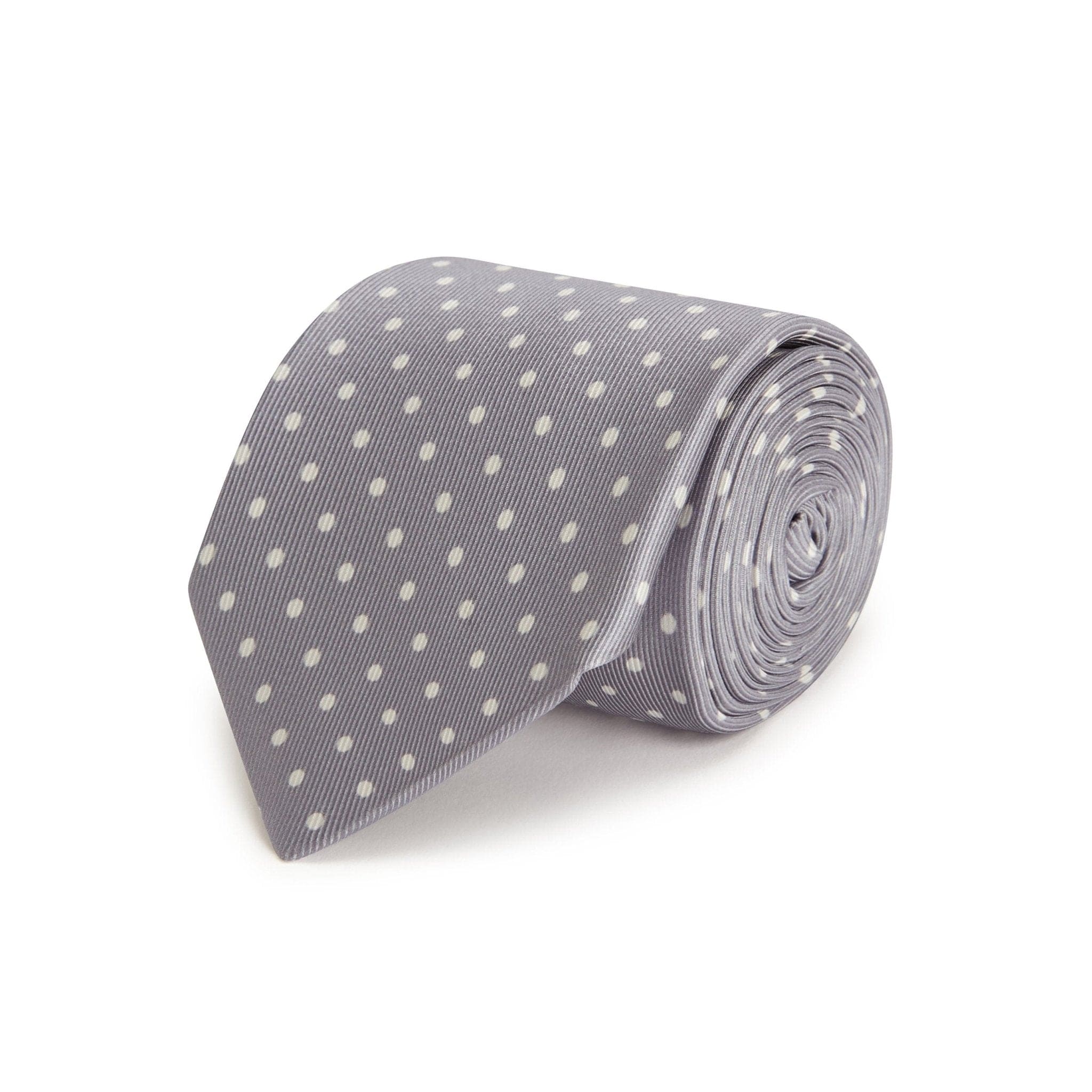 Grey Printed Silk Tie with White Medium Spots