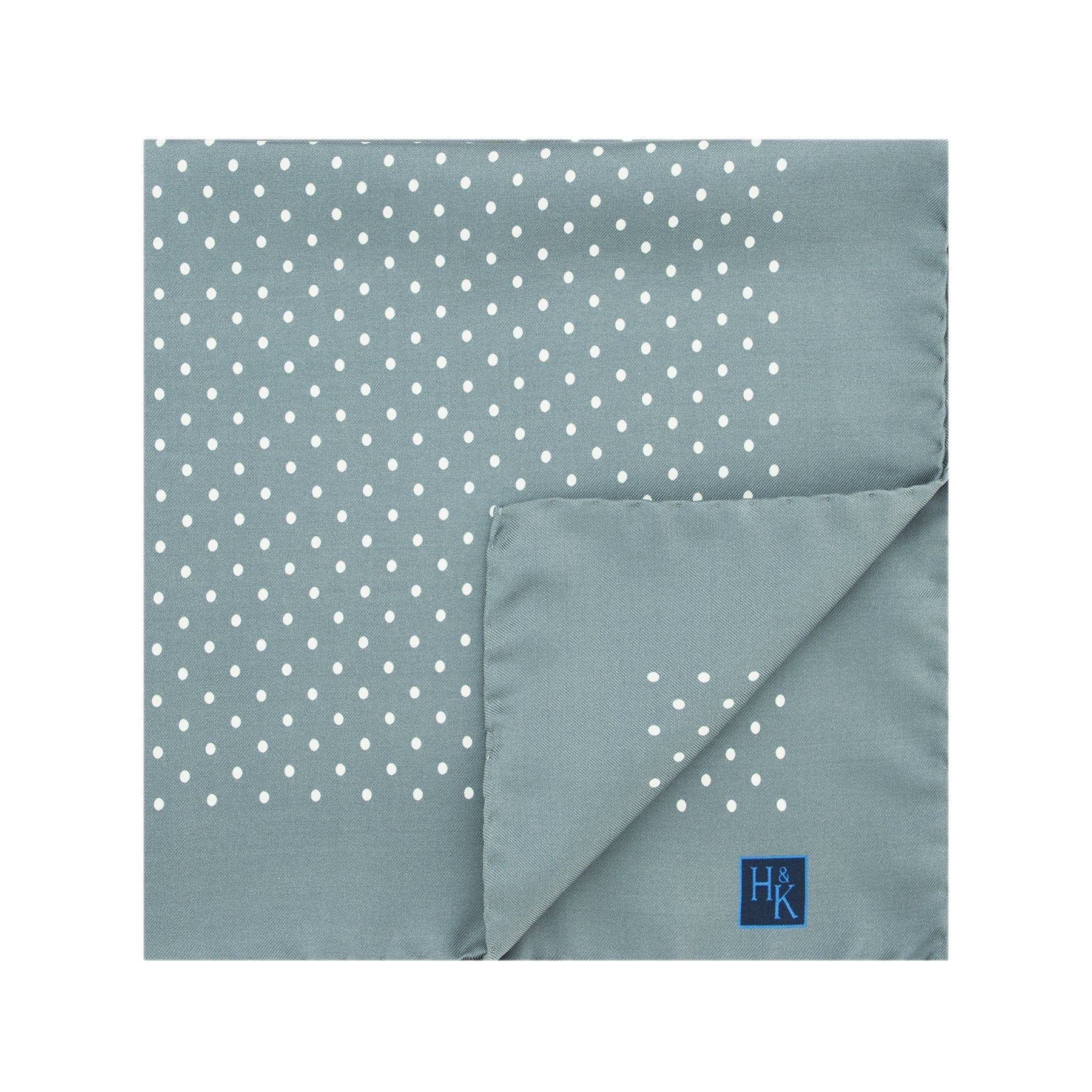 Grey Silk Handkerchief with White Medium Spots