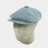 Grey & White Herringbone Silk Gatsby Cap