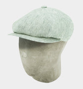 Grey & White Striped Linen Gatsby Cap