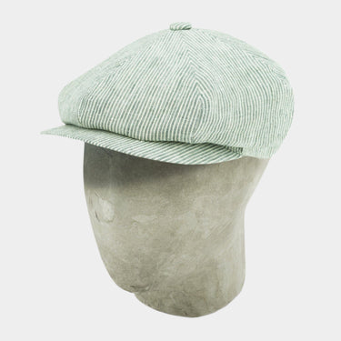 Grey & White Striped Linen Gatsby Cap