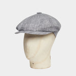 Grey With Black & White Overcheck Linen Gatsby Cap