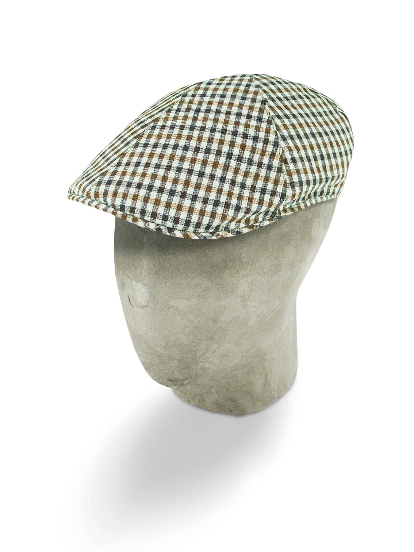 Grey With Brown & Black Small Check Wool & Cotton Mix Roma Cap