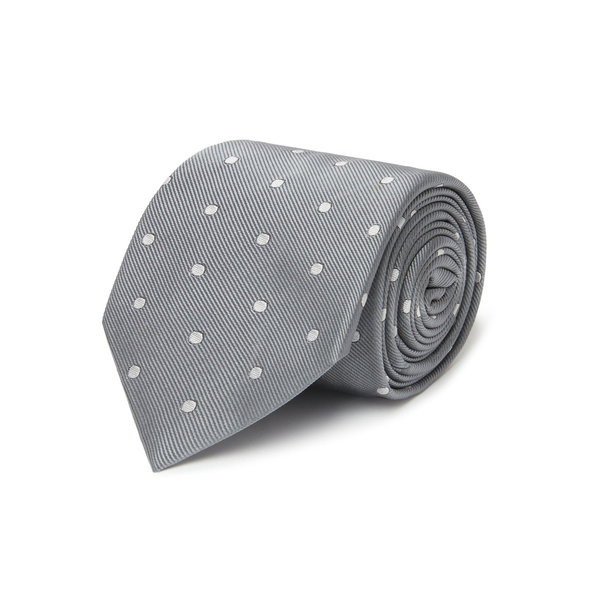 Grey With White Medium Spot Woven Silk Tie