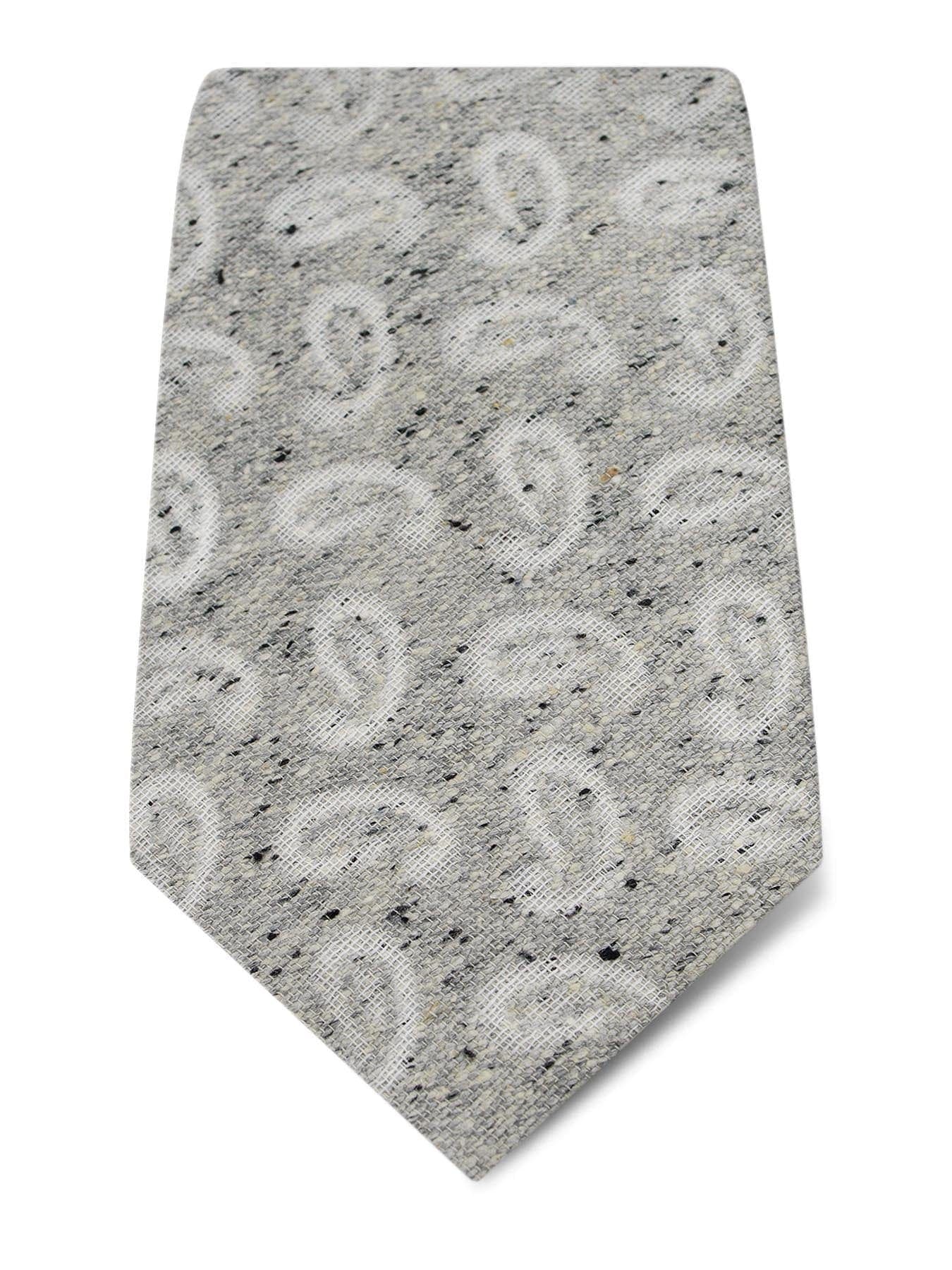 Grey with White Paisley Woven Silk & Cotton Tie