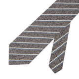 Grey Woven Cotton & Silk Tie with Blue & White Stripes