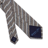 Grey Woven Cotton & Silk Tie with Blue & White Stripes