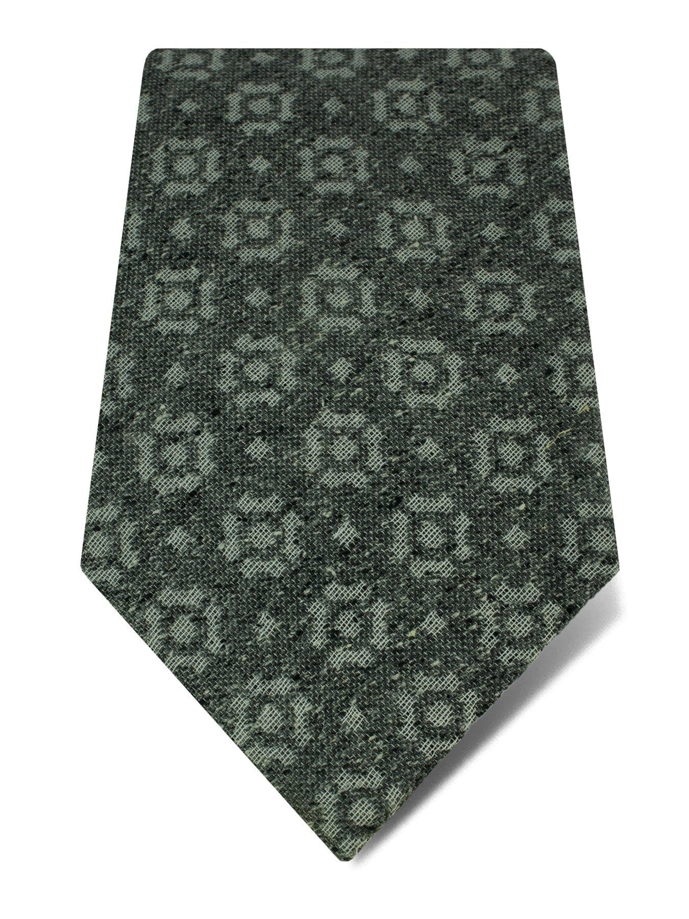 Grey Woven Cotton & Silk Tie with White Abstract Pattern