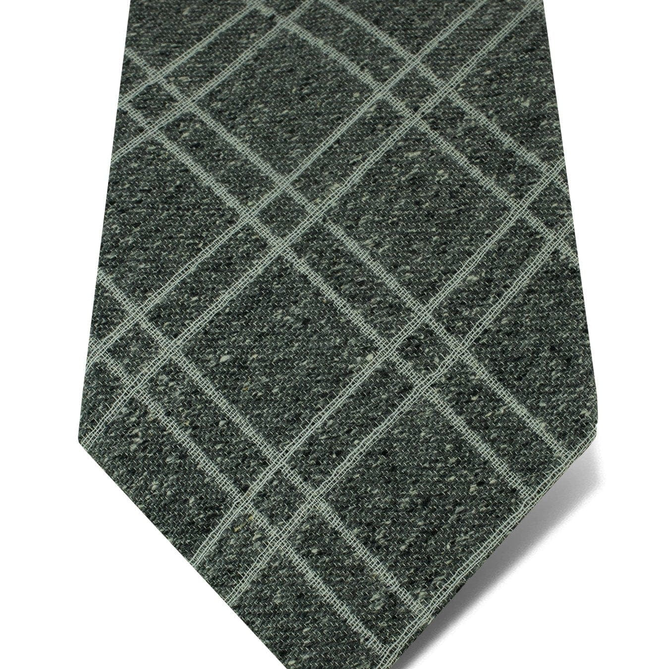 Grey Woven Cotton & Silk Tie with White Overcheck