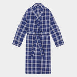 Large Blue Check Cotton Gown With Navy Piping