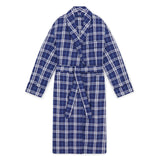 Large Blue Check Cotton Gown With Navy Piping