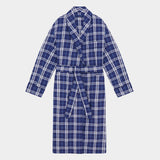 Large Blue Check Cotton Gown With Navy Piping