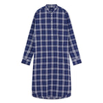 Large Blue Check Cotton Nightshirt With Navy Piping