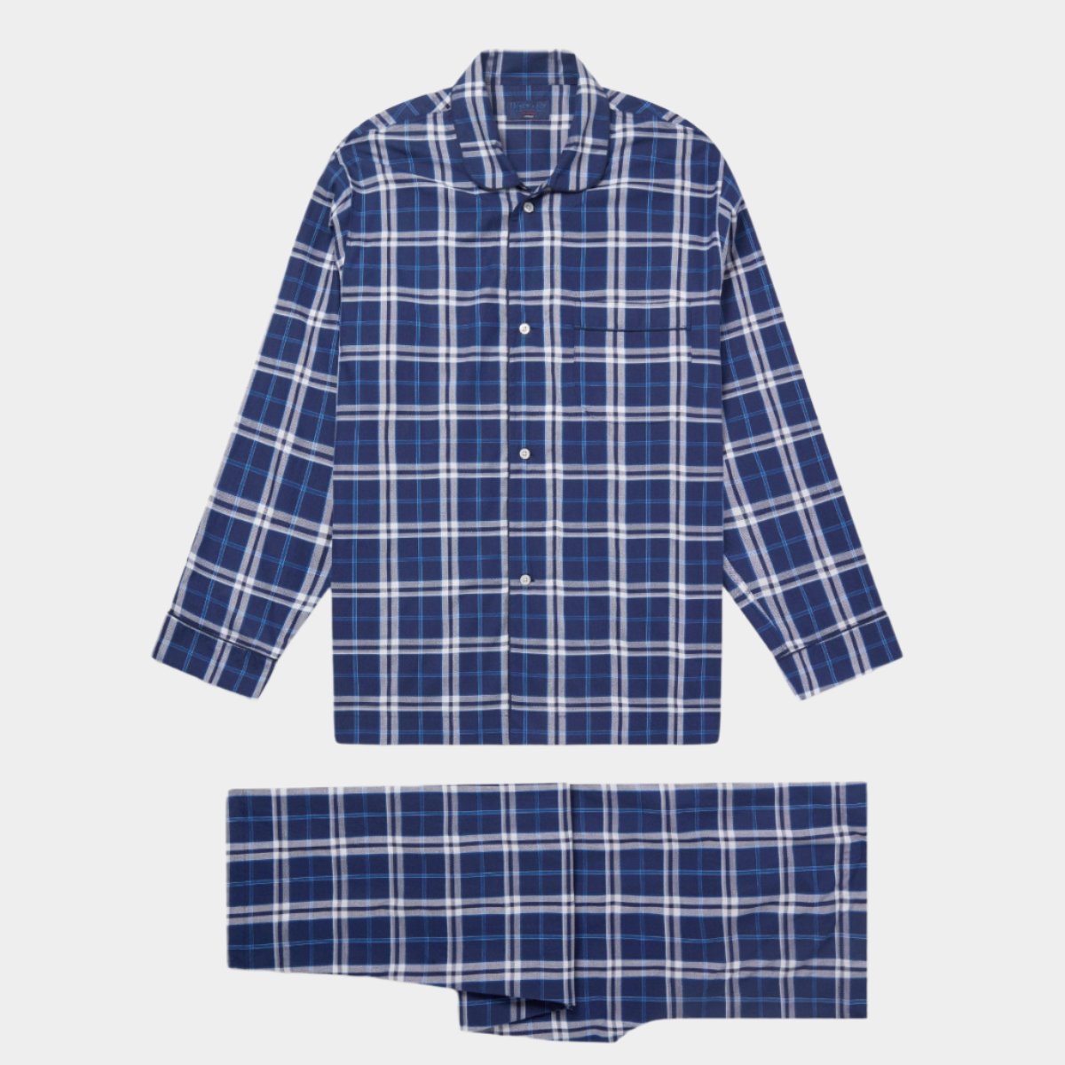 Large Blue Check Cotton Pyjamas With Navy Piping | Hilditch & Key