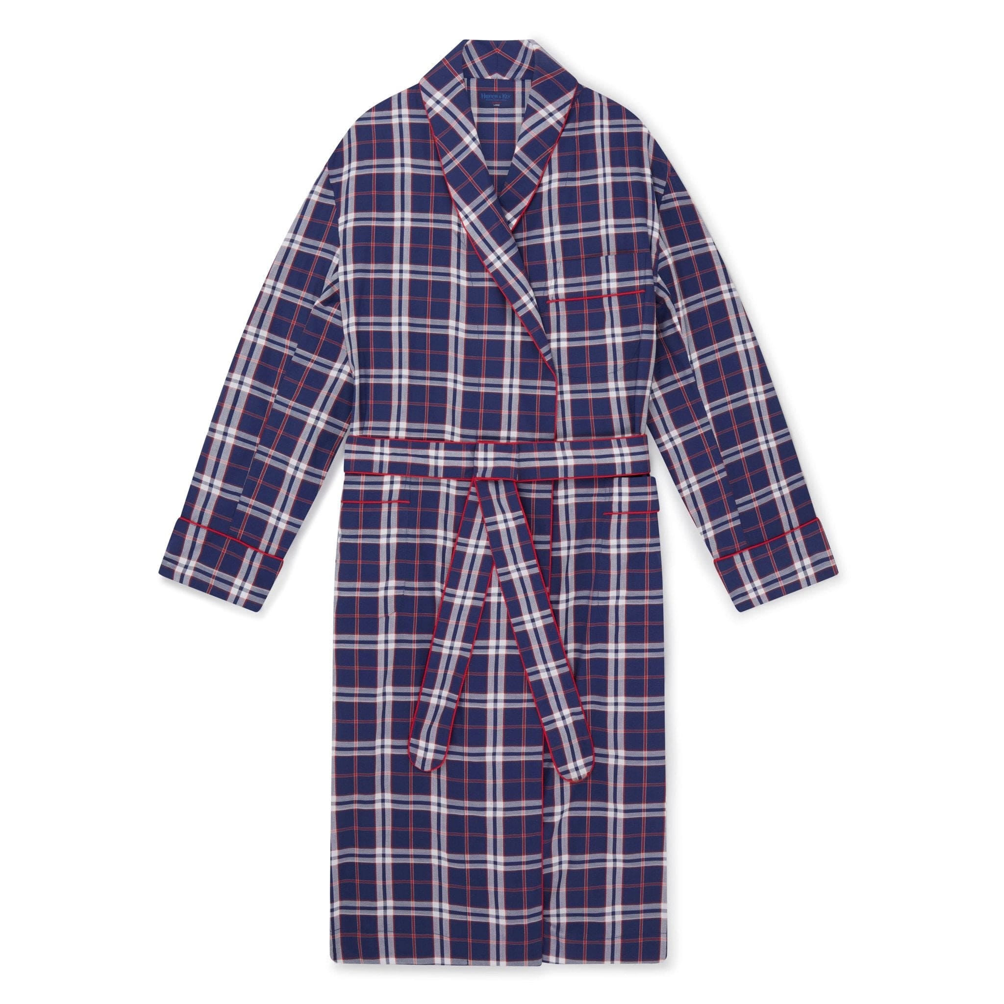 Large Red & Blue Check Cotton Gown With Red Piping