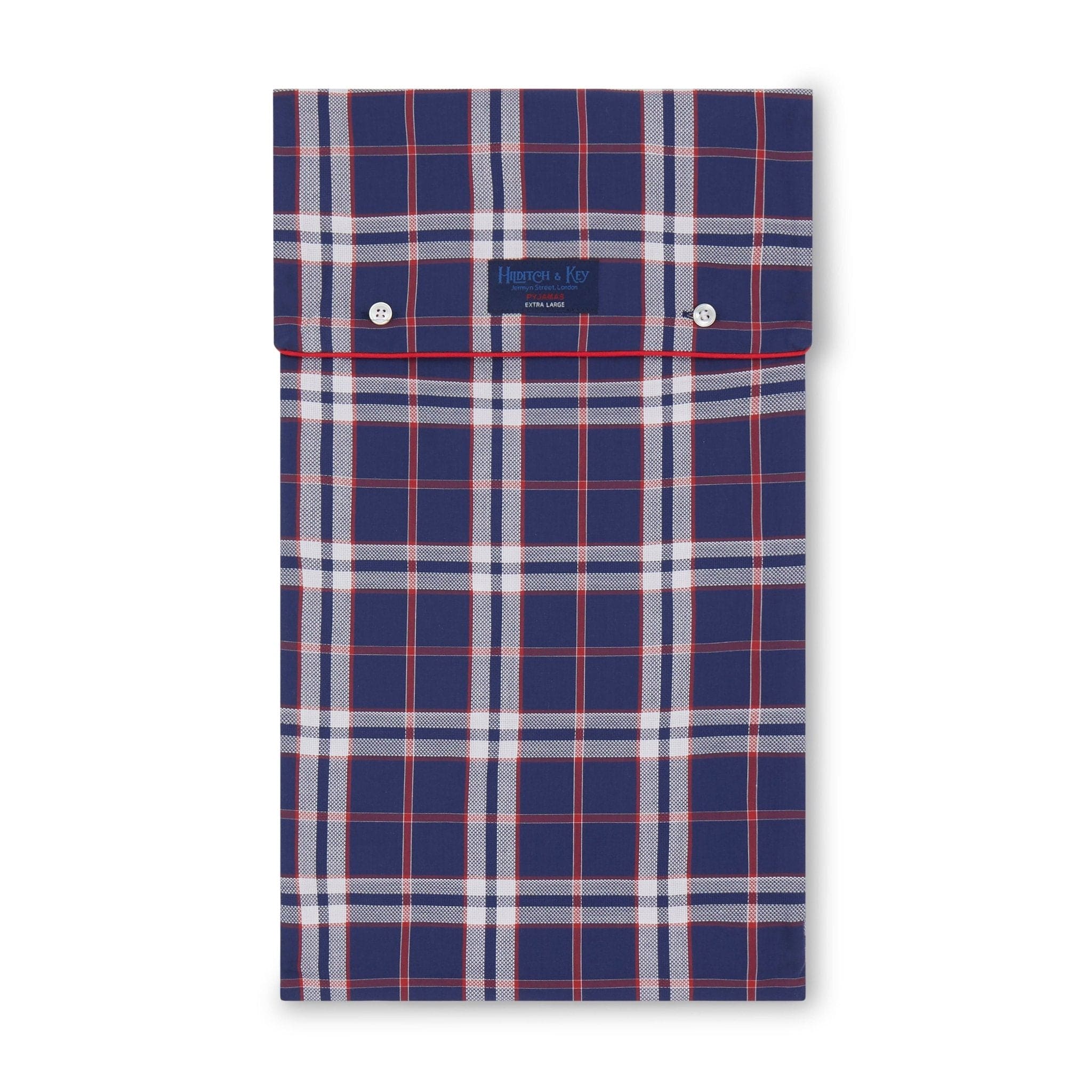Large Red & Blue Check Cotton Nightshirt With Red Piping