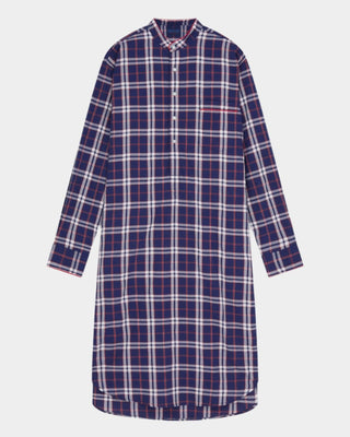 Large Red & Blue Check Cotton Nightshirt With Red Piping