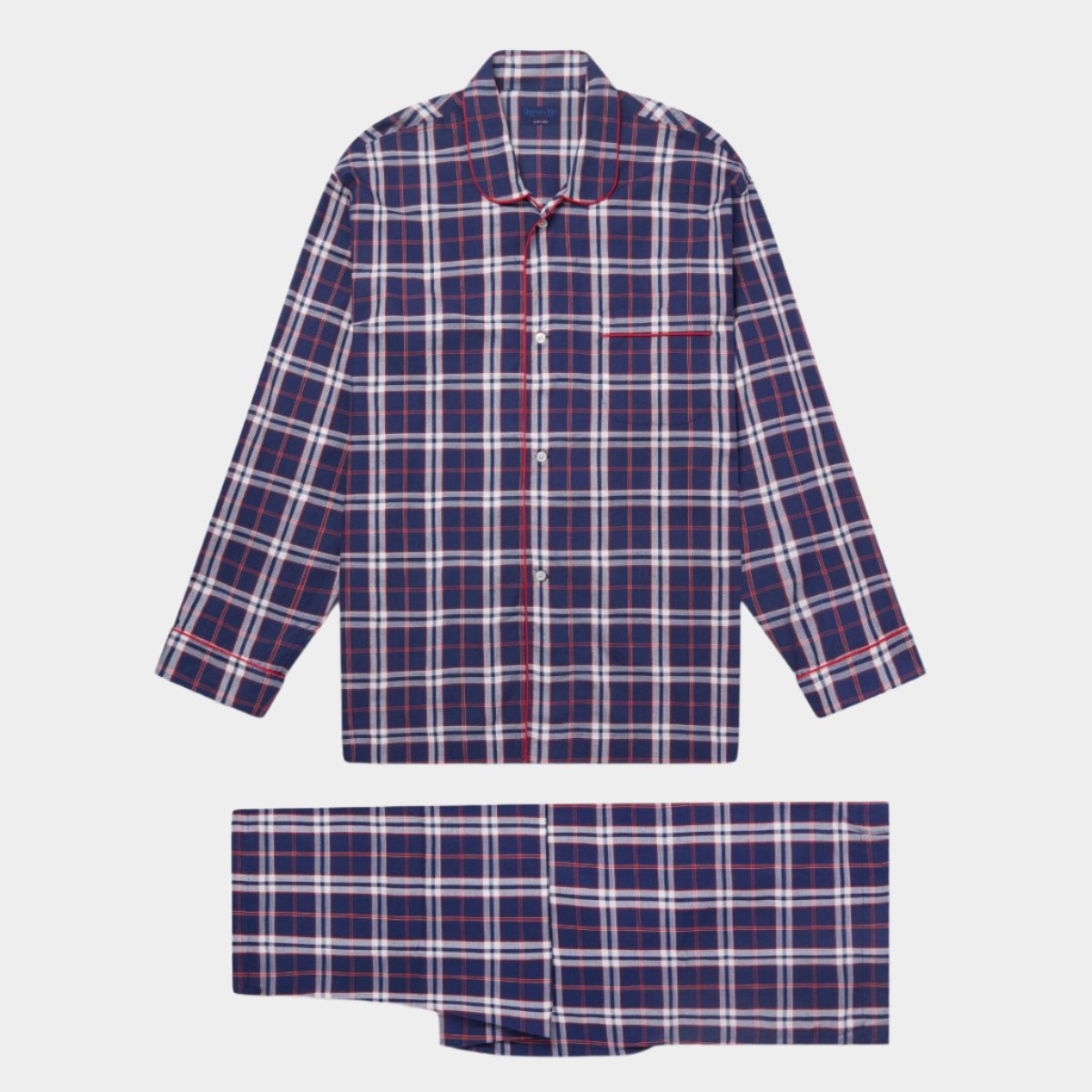 Large Red & Blue Check Pyjamas With Red Piping | Hilditch & Key