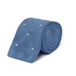 Light Blue Knitted Silk Tie with White Spots