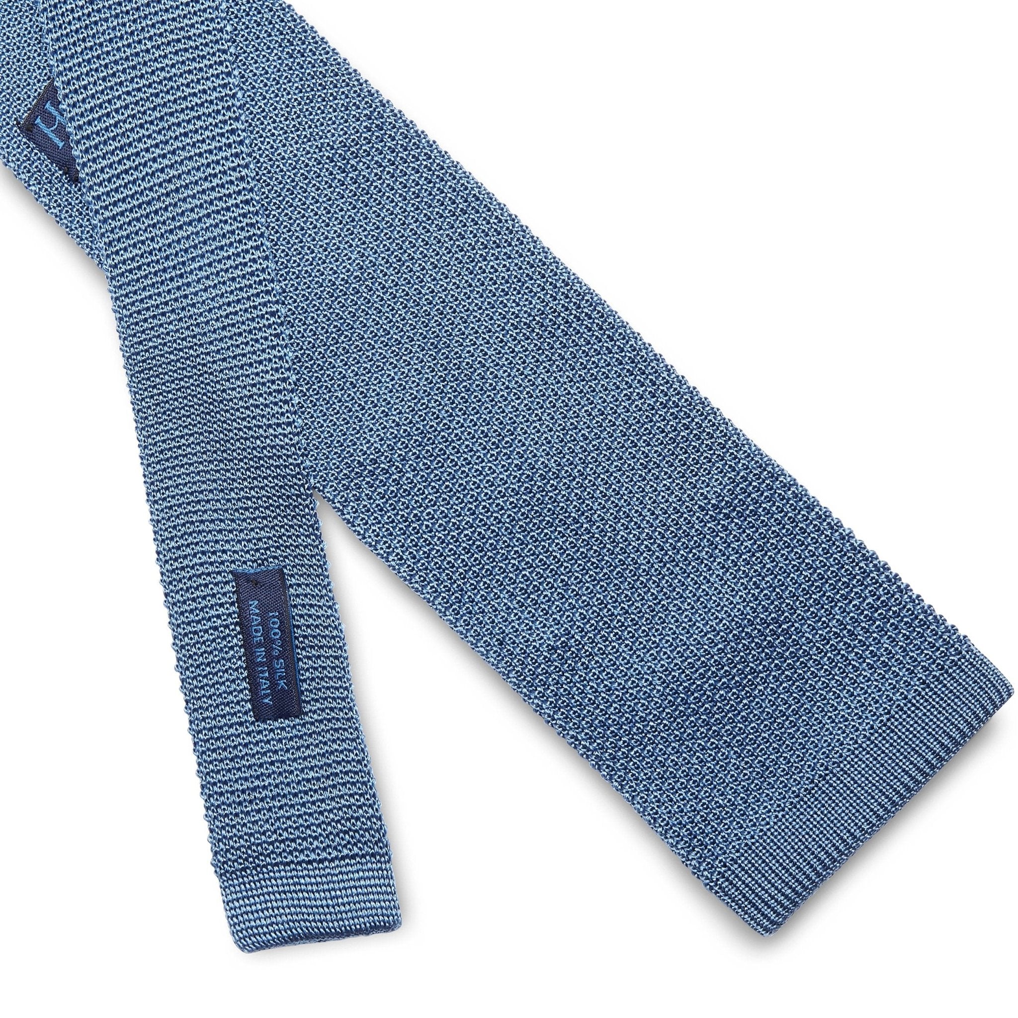 Light Blue Knitted Silk Tie with White Spots