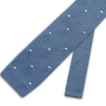 Light Blue Knitted Silk Tie with White Spots