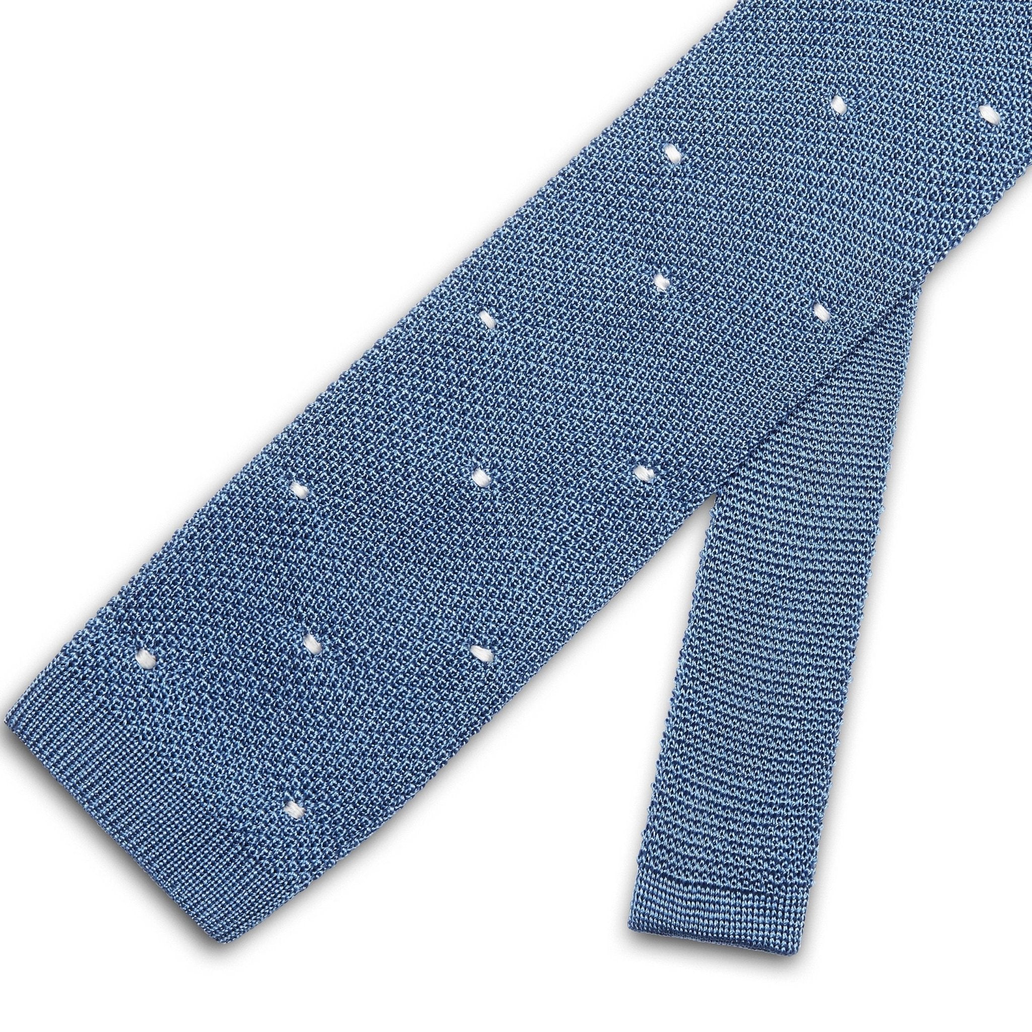 Light Blue Knitted Silk Tie with White Spots