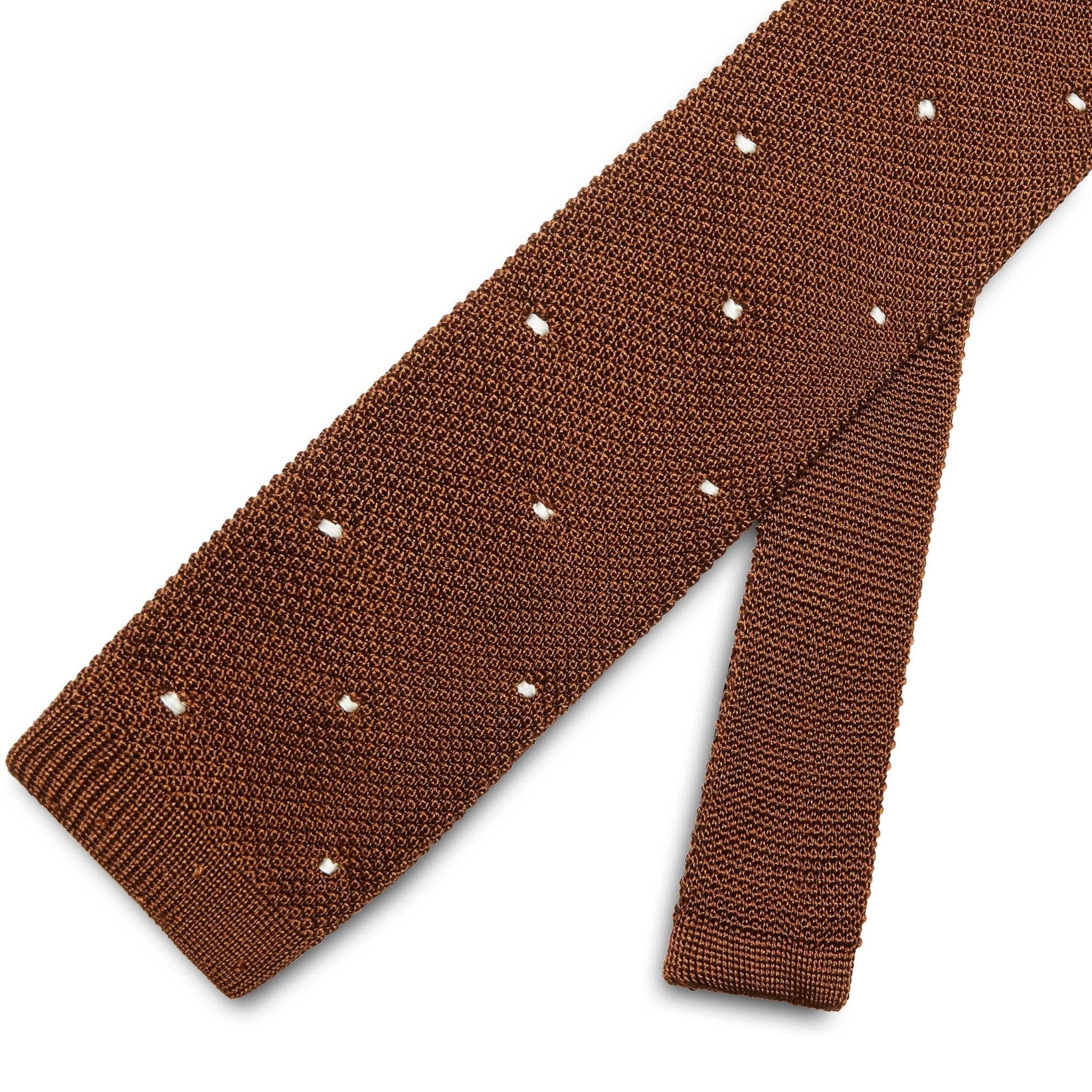 Light Brown Knitted Silk Tie with White Spots