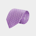 Lilac Printed Silk Tie with White Medium Spots