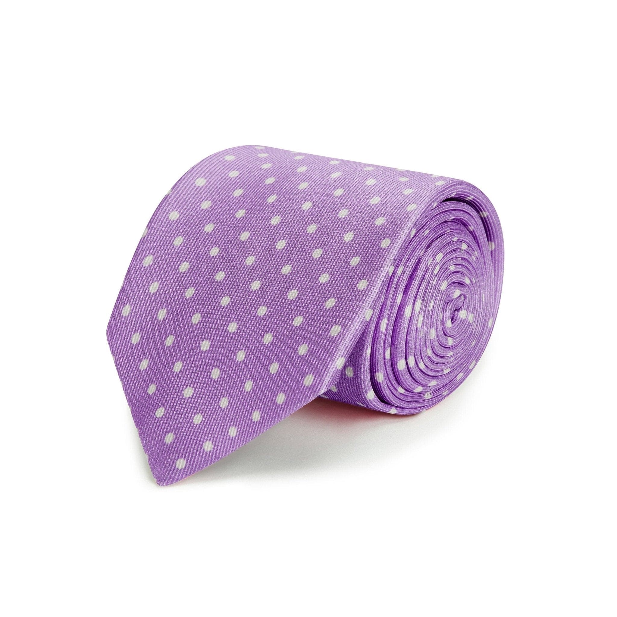 Lilac Printed Silk Tie with White Medium Spots