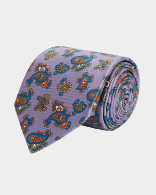 Lilac Small Paisley Printed Silk Tie