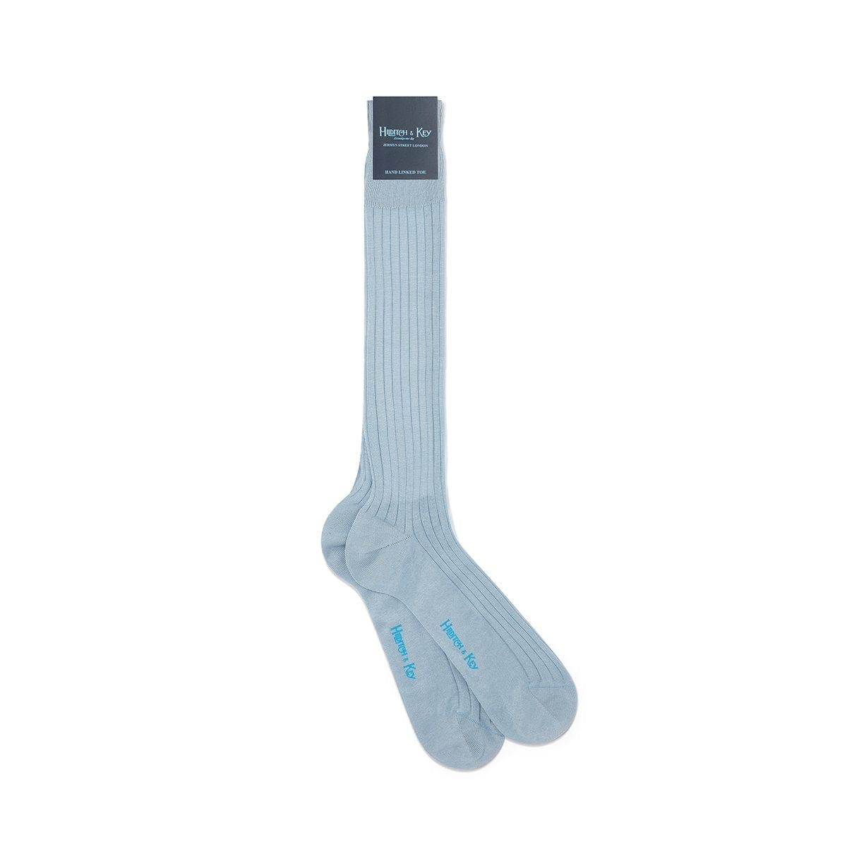 Long Plain Light Blue Cotton Socks