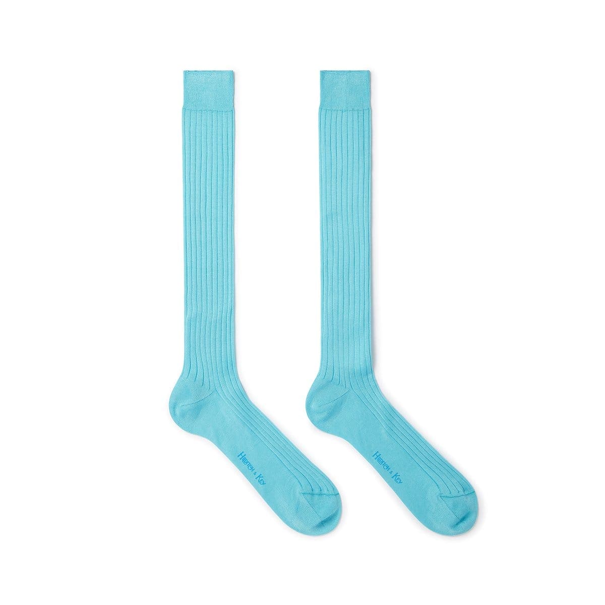 Long Plain Turquoise Cotton Socks