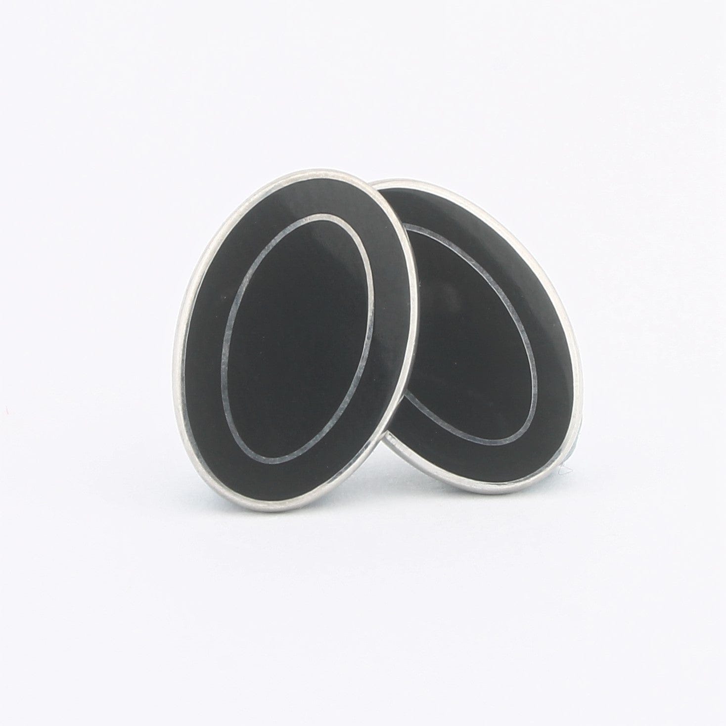 Longmire Sterling Silver Cufflink Double Oval Black On Black
