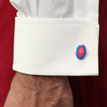 Longmire Sterling Silver Cufflink Double Oval In Blue & Pink Enamel