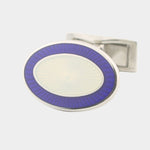 Longmire Sterling Silver Cufflink Double Oval In Blue & White Enamel With T Bar
