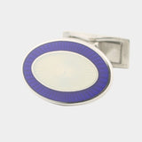 Longmire Sterling Silver Cufflink Double Oval In Blue & White Enamel With T Bar