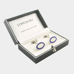 Longmire Sterling Silver Cufflink Double Oval In Blue & White Enamel With T Bar