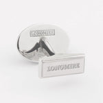 Longmire Sterling Silver Cufflink Double Oval In Blue & White Enamel With T Bar