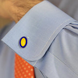 Longmire Sterling Silver Cufflink Double Oval In Blue & Yellow Enamel