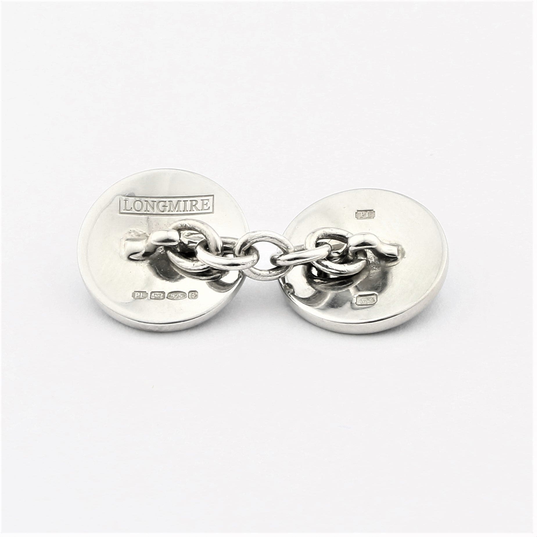 Longmire Sterling Silver Double Circle Black Chain Link Cufflinks