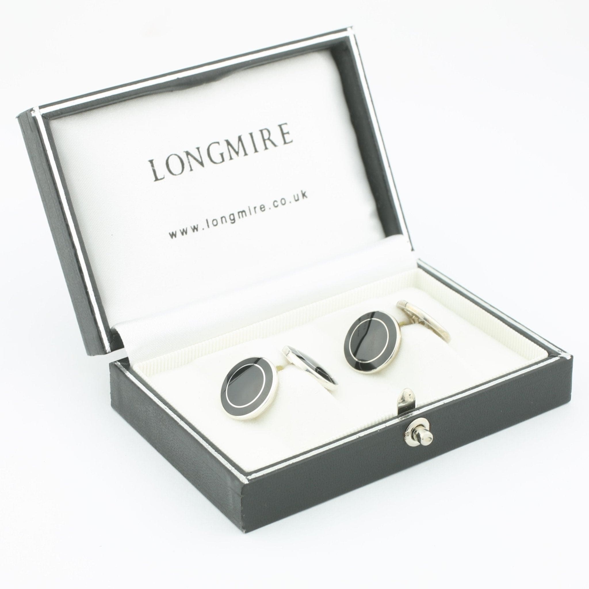 Longmire Sterling Silver Double Circle Black Chain Link Cufflinks