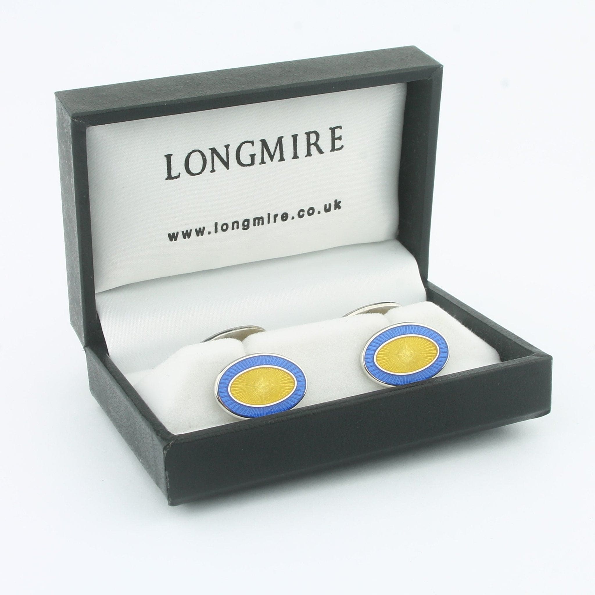 Longmire Sterling Silver Double Oval Pale Blue & Yellow Enamel Chain Link Cufflinks