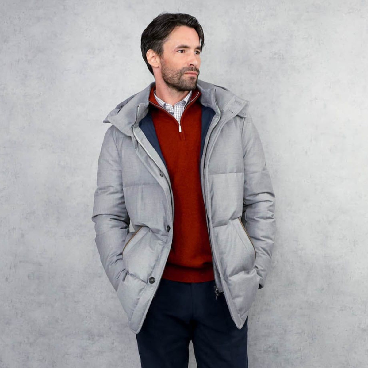 Loro Piana Storm System Wool & Silk Mante Coat In Grey With Navy Lining